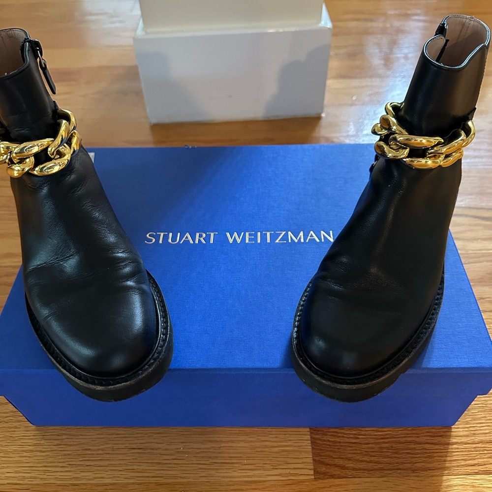 Stuart Weitzman Black Leather ChainLift Bootie Size 7.5